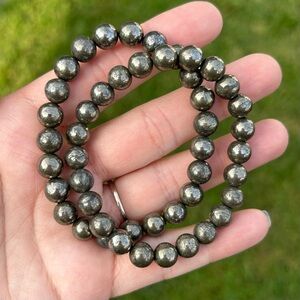 Pyrite 8mm Bead Stretch Bracelet - Metallic Gold Tone - priced per bracelet